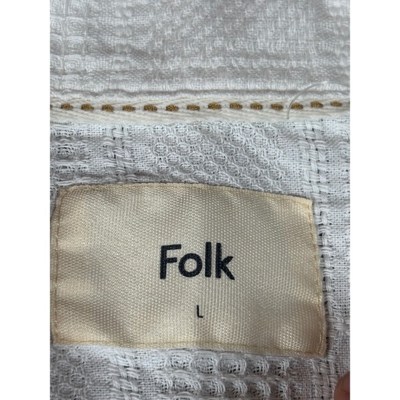 Folk Mens White Textured Short Sleeve Button Up Shirt Size L - Picture 2 of 8